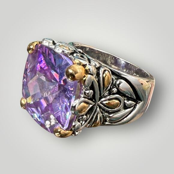 Jewelry - Bold Cocktail Ring Purple Cushion Cut Stone 18KGE Gold Electroplate Baroque